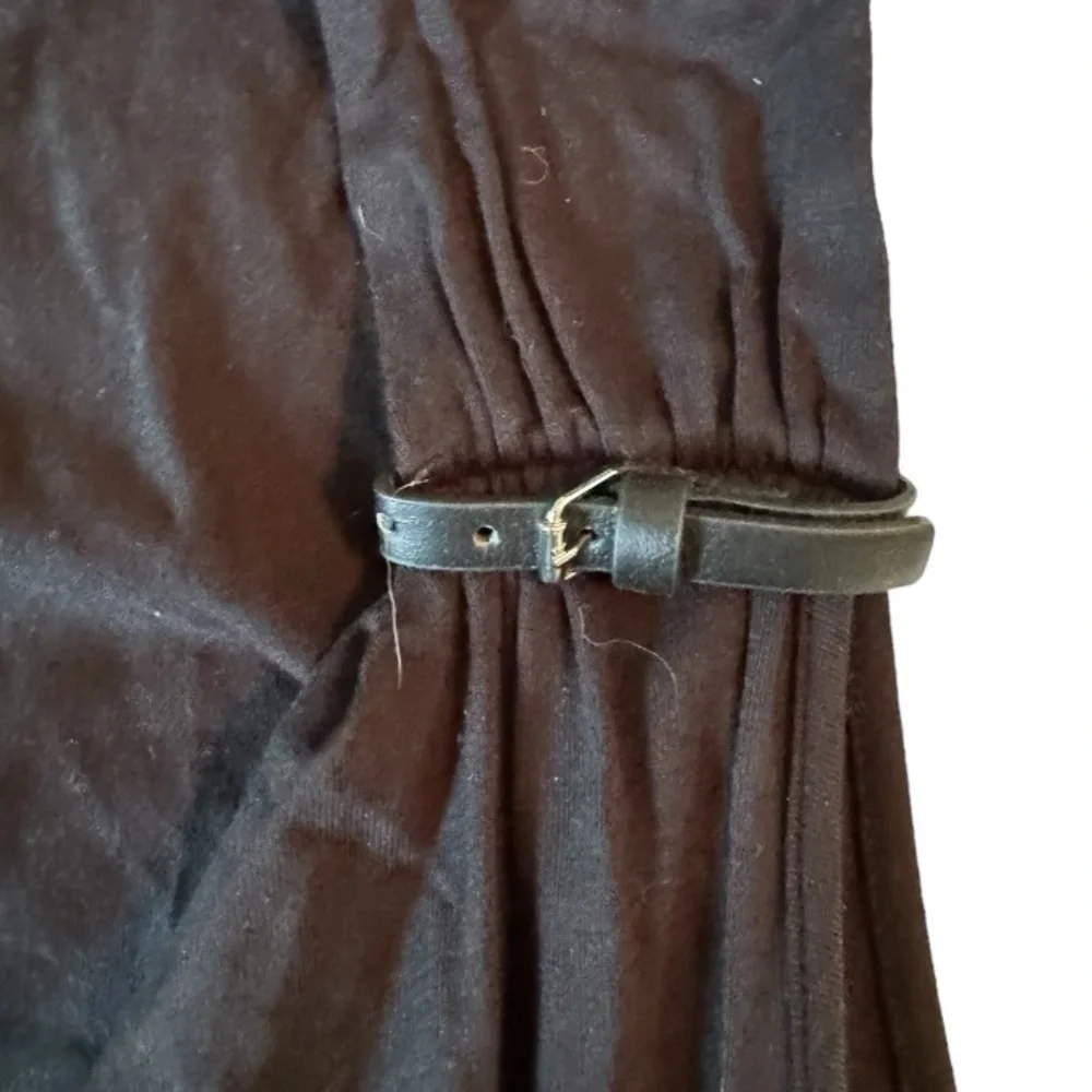 Michael Kors Faux Wrap Jersey Tank with Leather Buckle Accent, Black, Size M